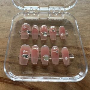 Pink Press-On Nails with diamond Accents